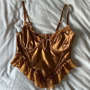 Forever 21 brown Satin Lace-Trim Corset size Small